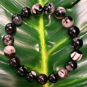 chunky black flower agate 10mm handmade beaded bracelet